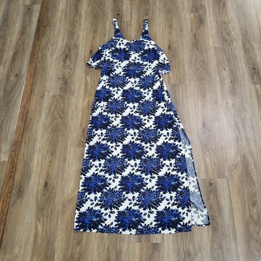 Splendid Maxi Floral Sleeveless dress size medium side slit rayon vacation blue
